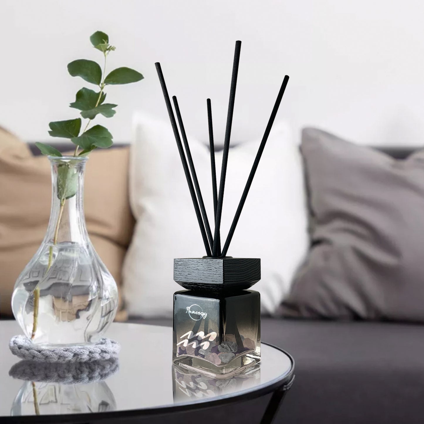 Aquarius Zodiac Crystal-Enhanced Reed Oil Diffuser, Orchid Seascape Scent, 100ml