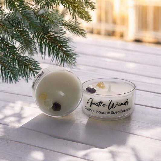 Arctic Winds, Premium Coconut-Soy Wax Tea Light Crystal Candle, 1oz