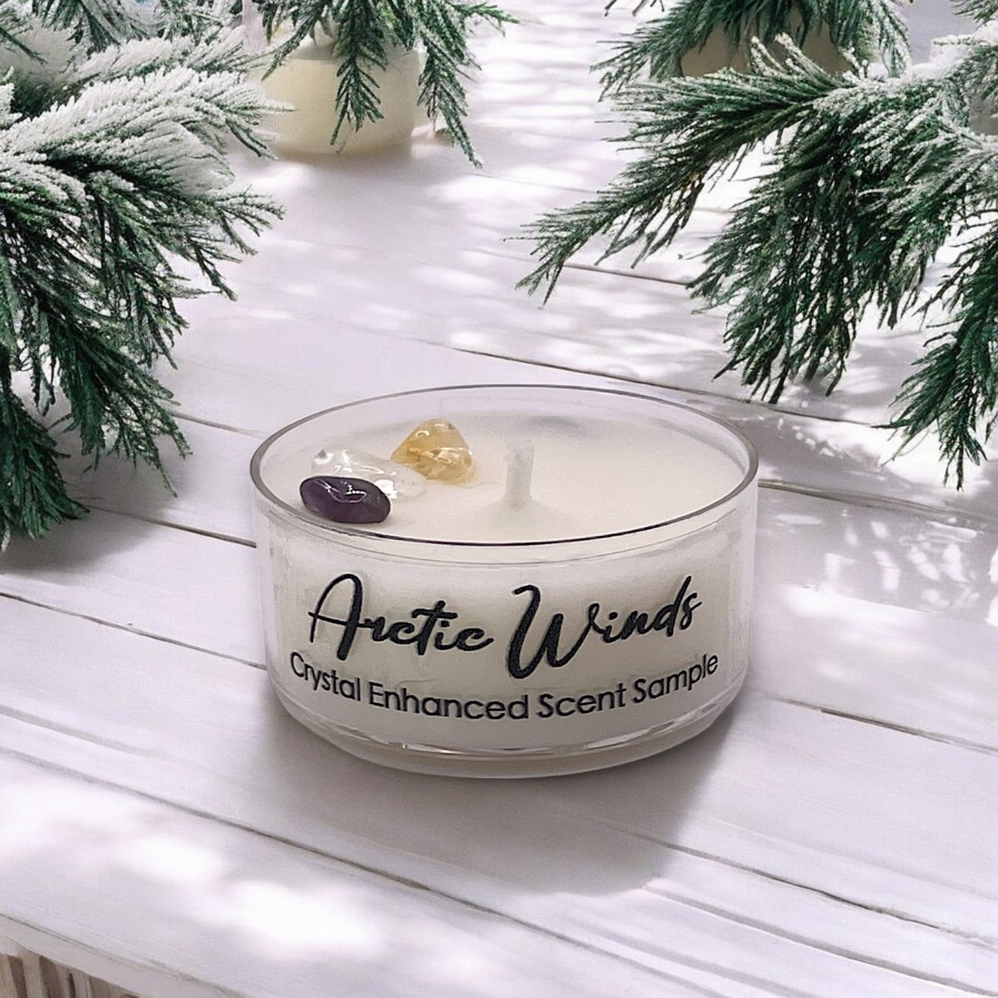 Arctic Winds, Premium Coconut-Soy Wax Tea Light Crystal Candle, 1oz