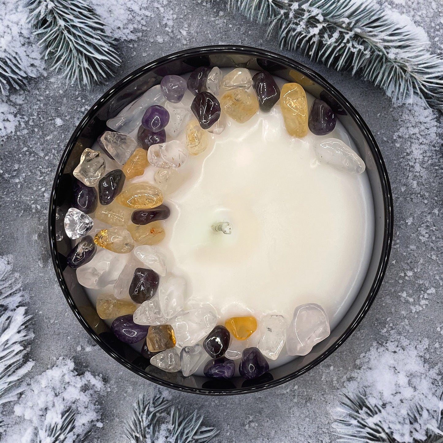 Aries Zodiac Crystal Candle with Citrine, Amethyst, and Crystal Quartz | Coconut-Soy Wax Candle, 9oz