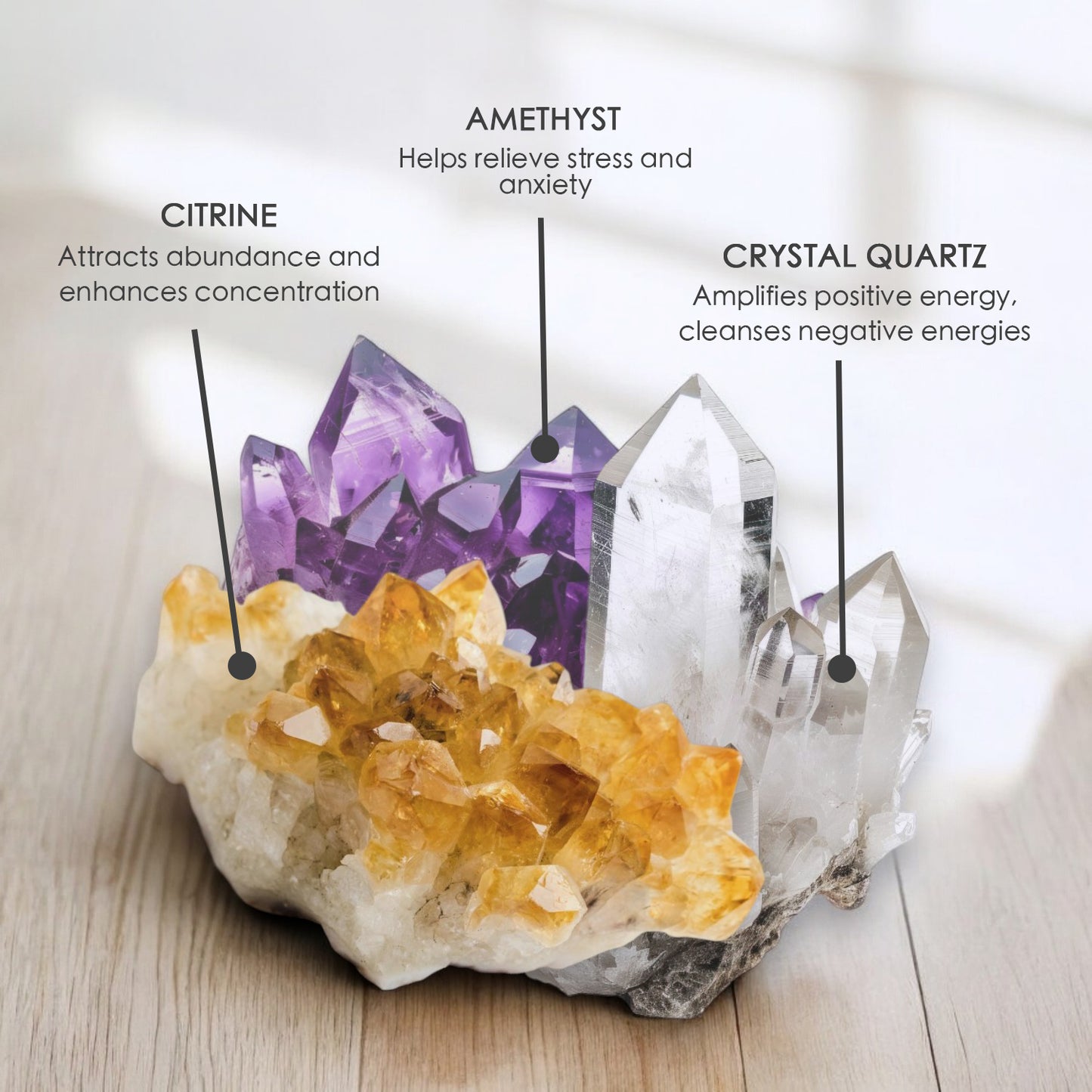 Aries Zodiac Crystal Candle with Citrine, Amethyst, and Crystal Quartz | Coconut-Soy Wax Candle, 9oz