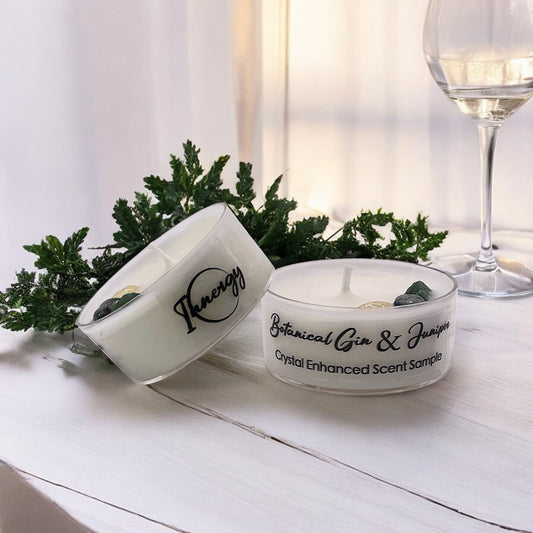 Botanical Gin & Juniper, Premium Coconut-Soy Wax Tea Light Crystal Candle, 1oz