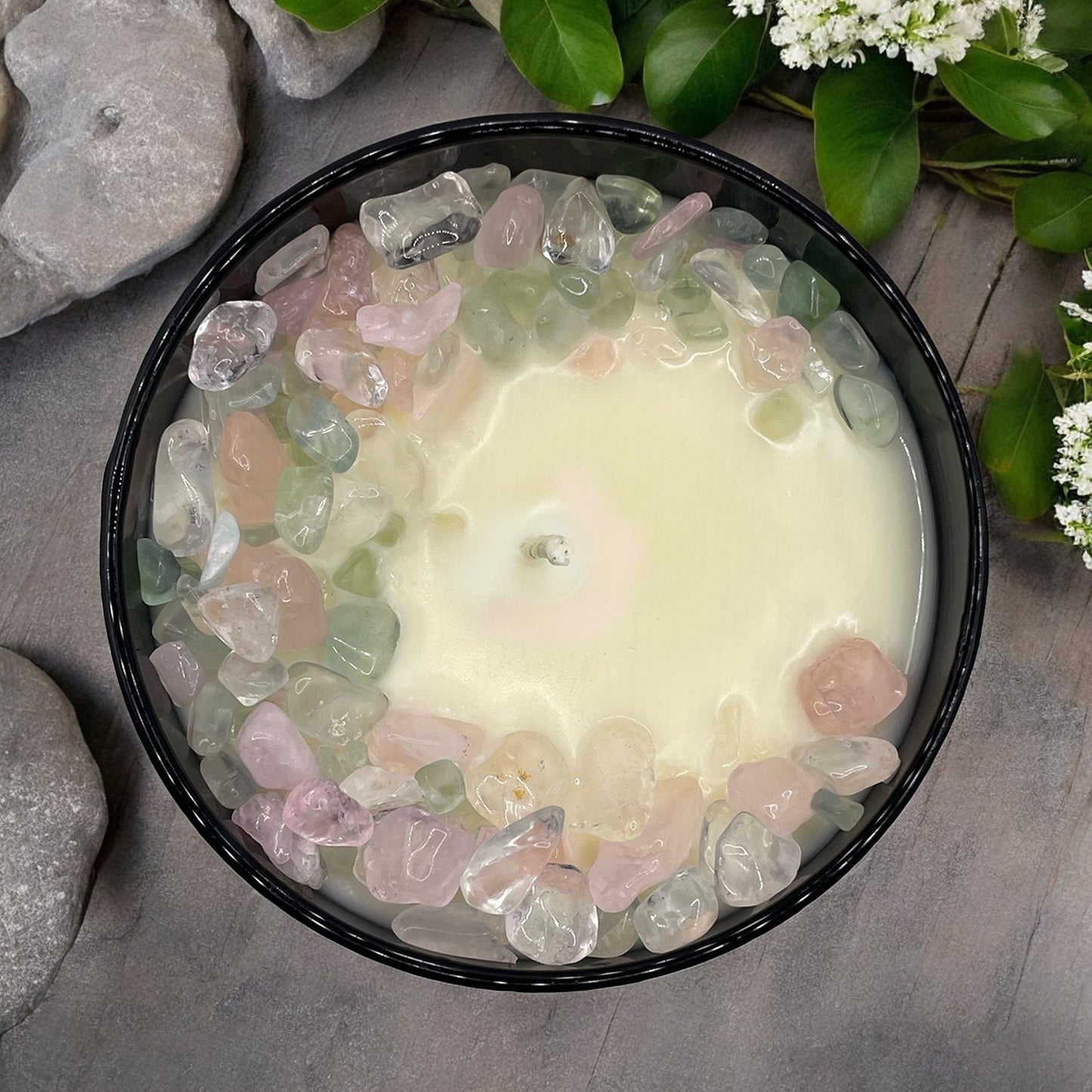 Cancer Zodiac Crystal Candle with Green Fluorite, Rose, and Crystal Quartz | Coconut-Soy Wax Candle, 9oz