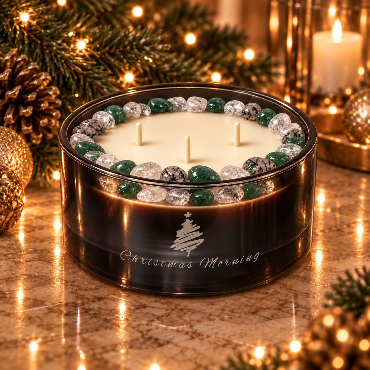 Christmas Morning Handcrafted Crystal-Infused Coconut Soy 3-Wick Scented Candle, 16oz