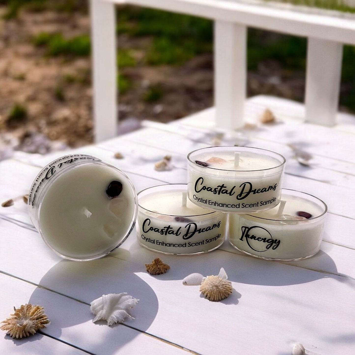 Coastal Dreams, Premium Coconut-Soy Wax Tea Light Crystal Candle, 1oz