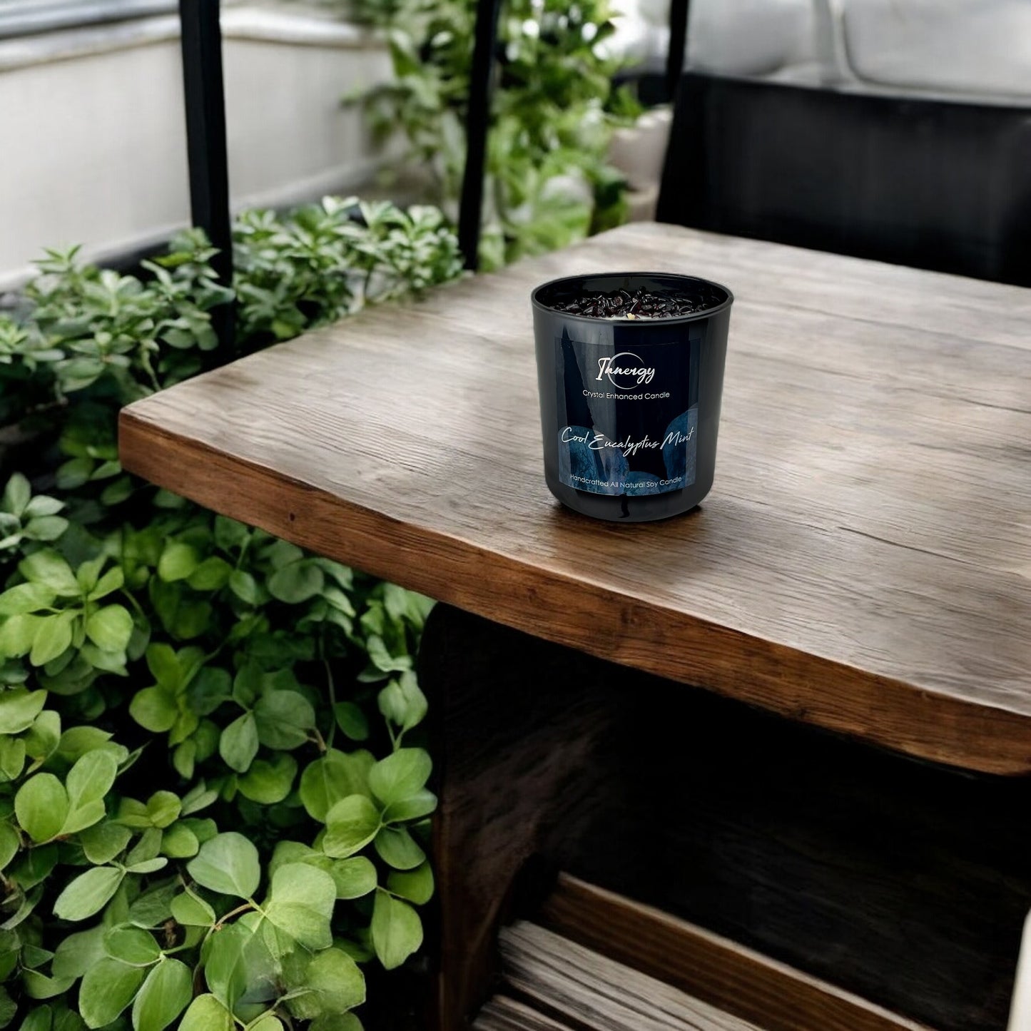 Cool Eucalyptus Mint Crystal Candle with Garnet | Coconut-Soy Wax Candle, 9oz