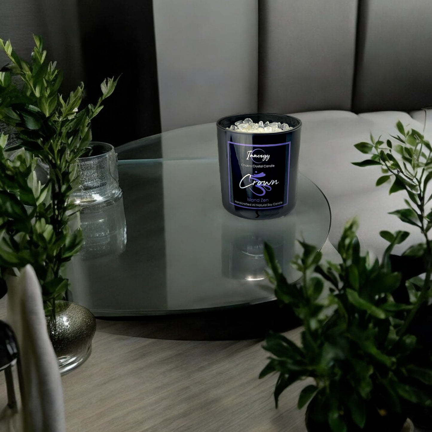 Crown Chakra Crystal Candle with Crystal Quartz | Coconut-Soy Wax Candle, 9oz