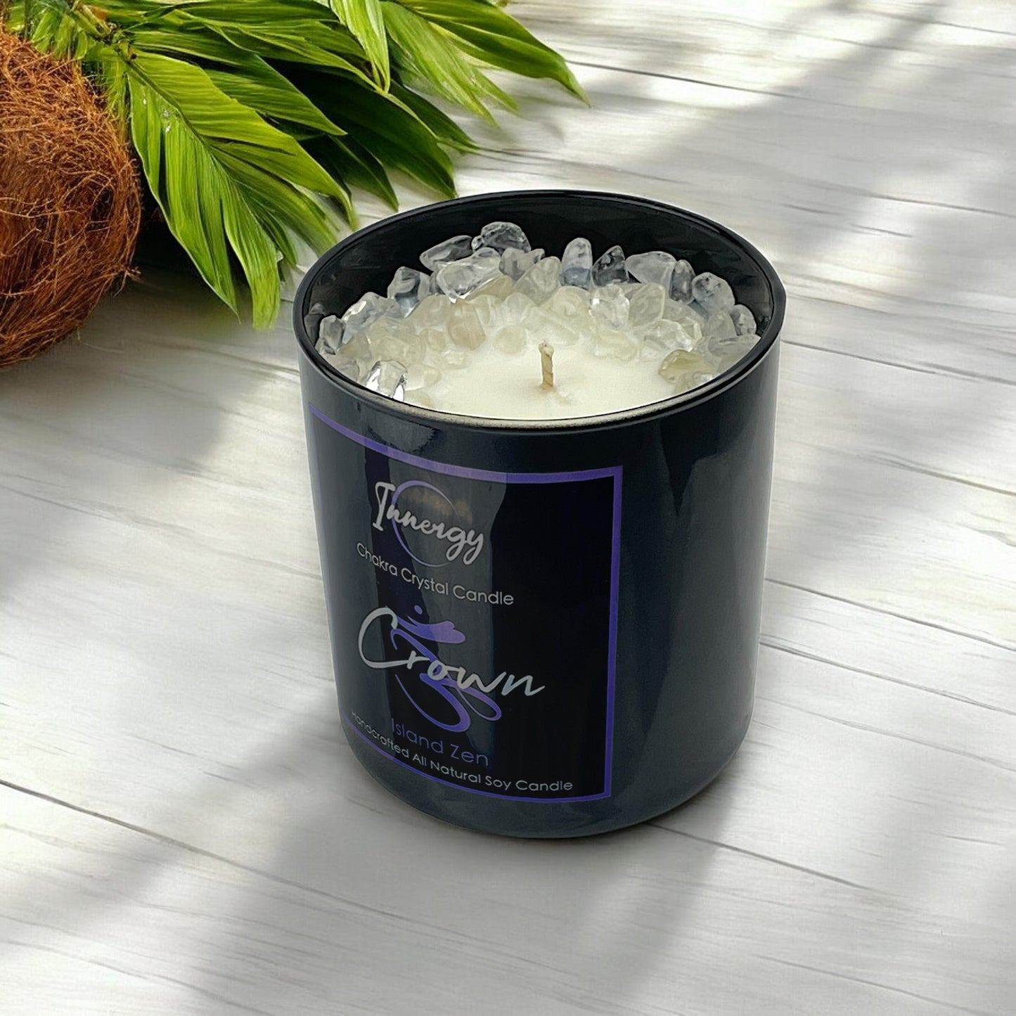 Crown Chakra Crystal Candle with Crystal Quartz | Coconut-Soy Wax Candle, 9oz