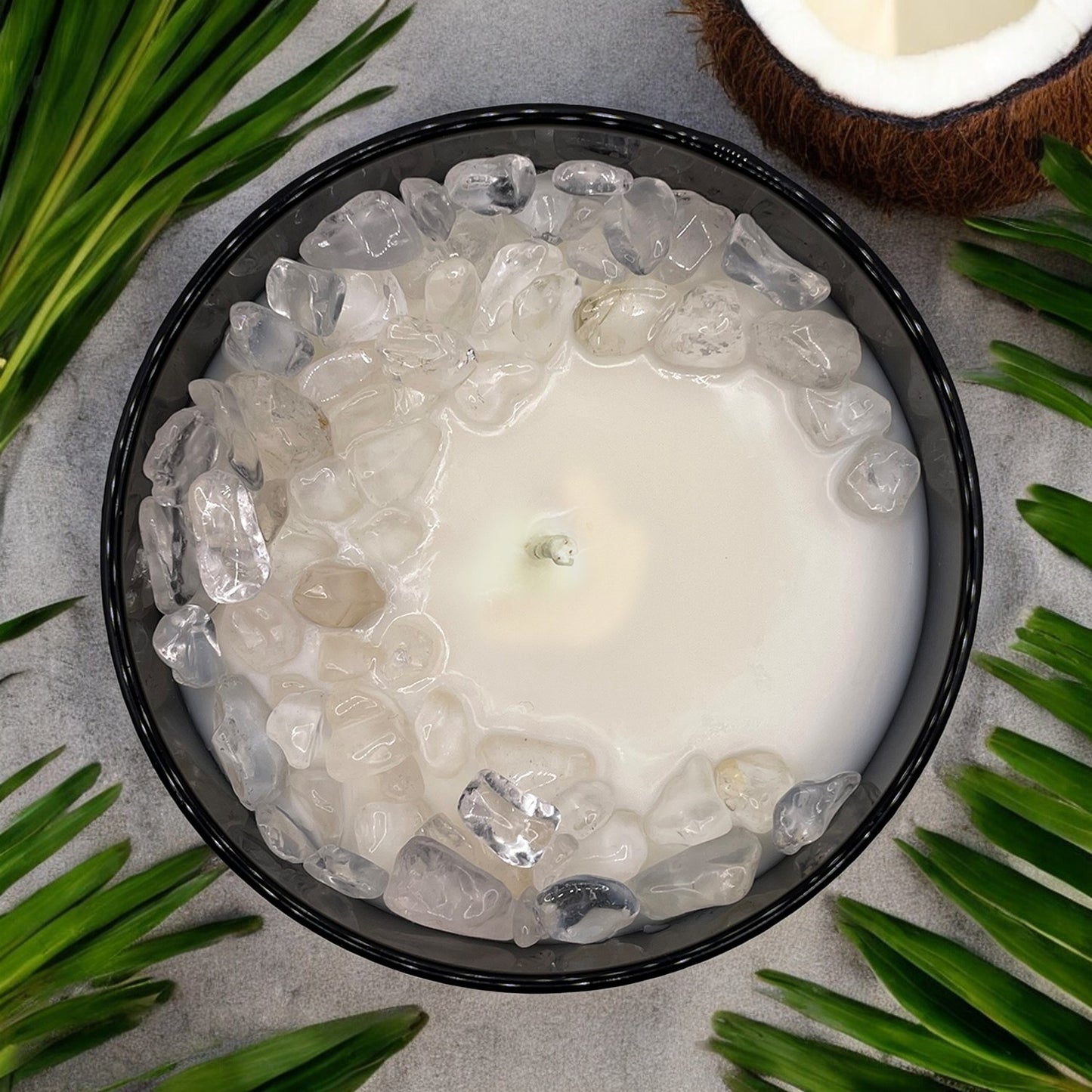 Island Zen Crystal Candle with Crystal Quartz | Coconut-Soy Wax Candle, 9oz