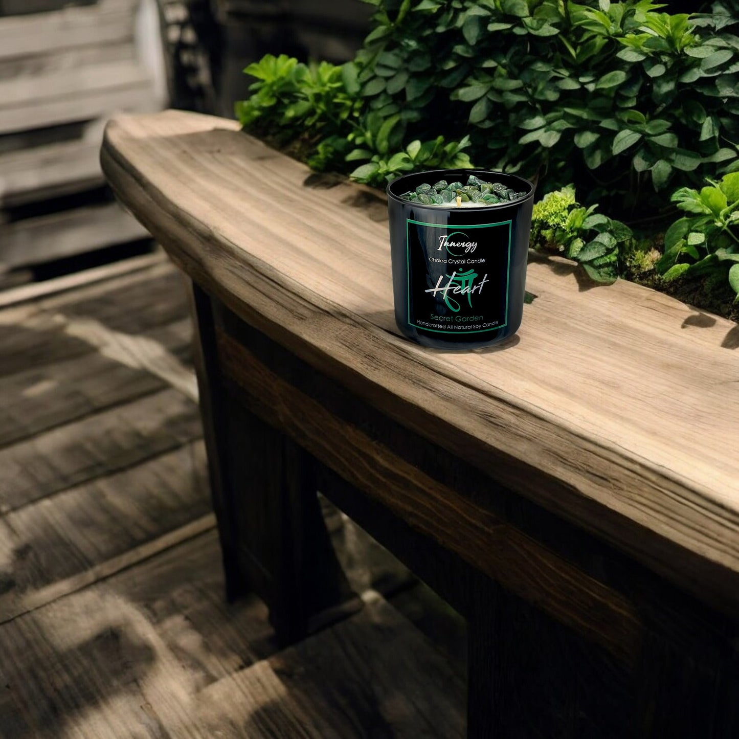 Heart Chakra Crystal Candle with Green Aventurine | Coconut-Soy Wax Candle, 9oz