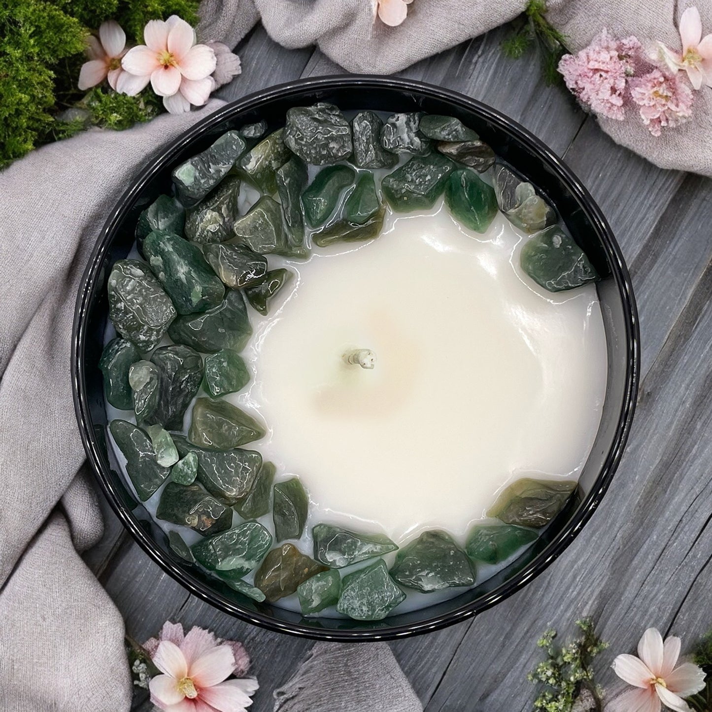 Heart Chakra Crystal Candle with Green Aventurine | Coconut-Soy Wax Candle, 9oz