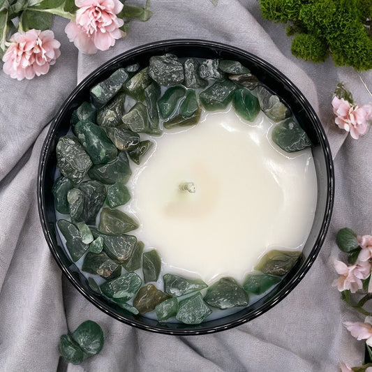 Secret Garden Crystal Candle with Green Aventurine | Coconut-Soy Wax Candle, 9oz