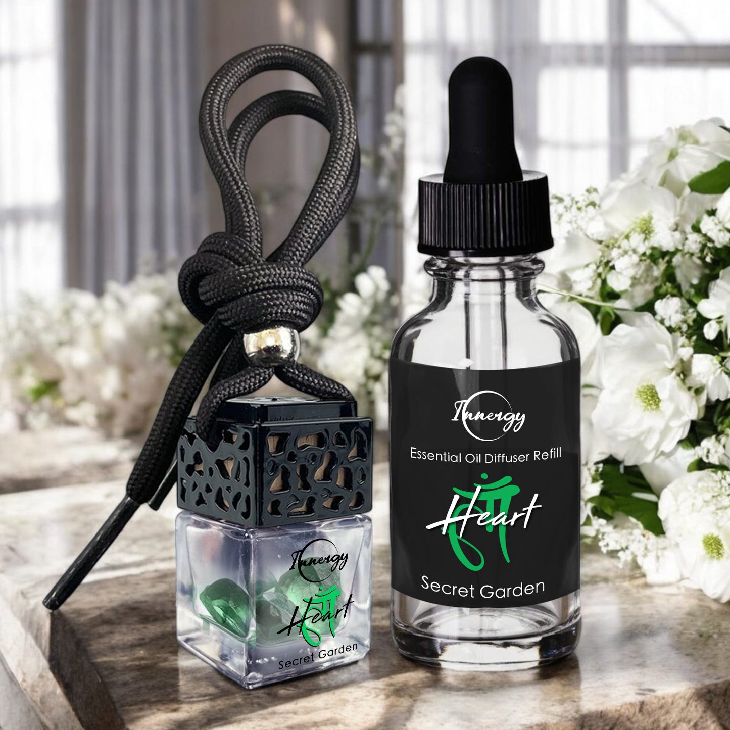 Heart Chakra Crystal-Enhanced Oil Diffuser, Car Air Freshener, 8ml