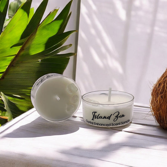 Island Zen, Premium Coconut-Soy Wax Tea Light Crystal Candle, 1oz