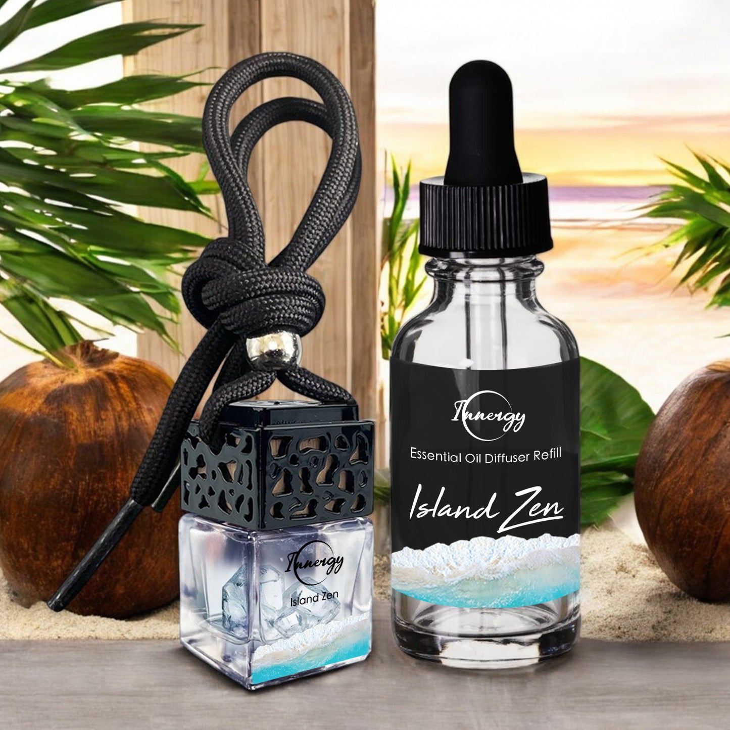 Island Zen Crystal-Enhanced Oil Diffuser, Car Air Freshener, 8ml