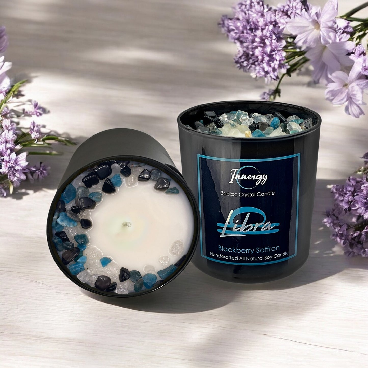 Blackberry Saffron Crystal Candle with Obsidian, Blue Apatite, and Crystal Quartz | Coconut-Soy Wax Candle, 9oz