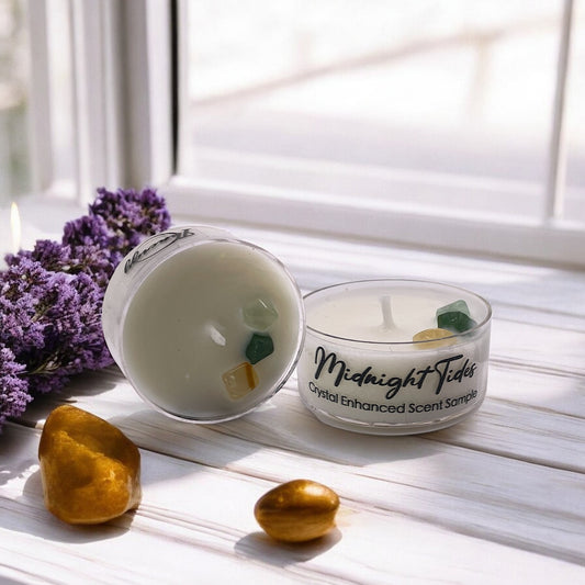 Midnight Tides, Premium Coconut-Soy Wax Tea Light Crystal Candle, 1oz