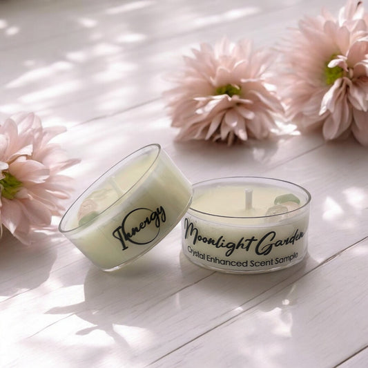 Moonlight Garden, Premium Coconut-Soy Wax Tea Light Crystal Candle, 1oz