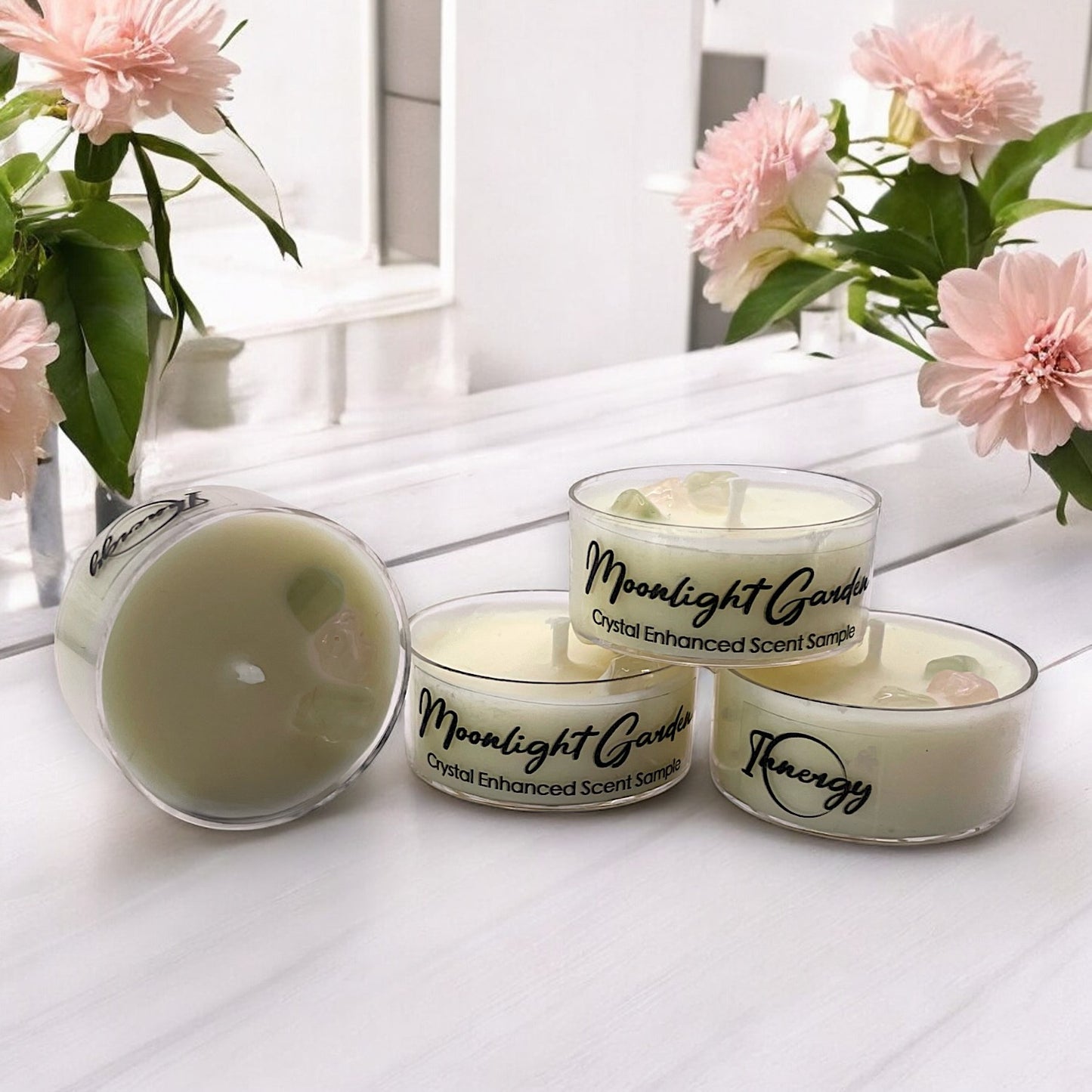 Moonlight Garden, Premium Coconut-Soy Wax Tea Light Crystal Candle, 1oz