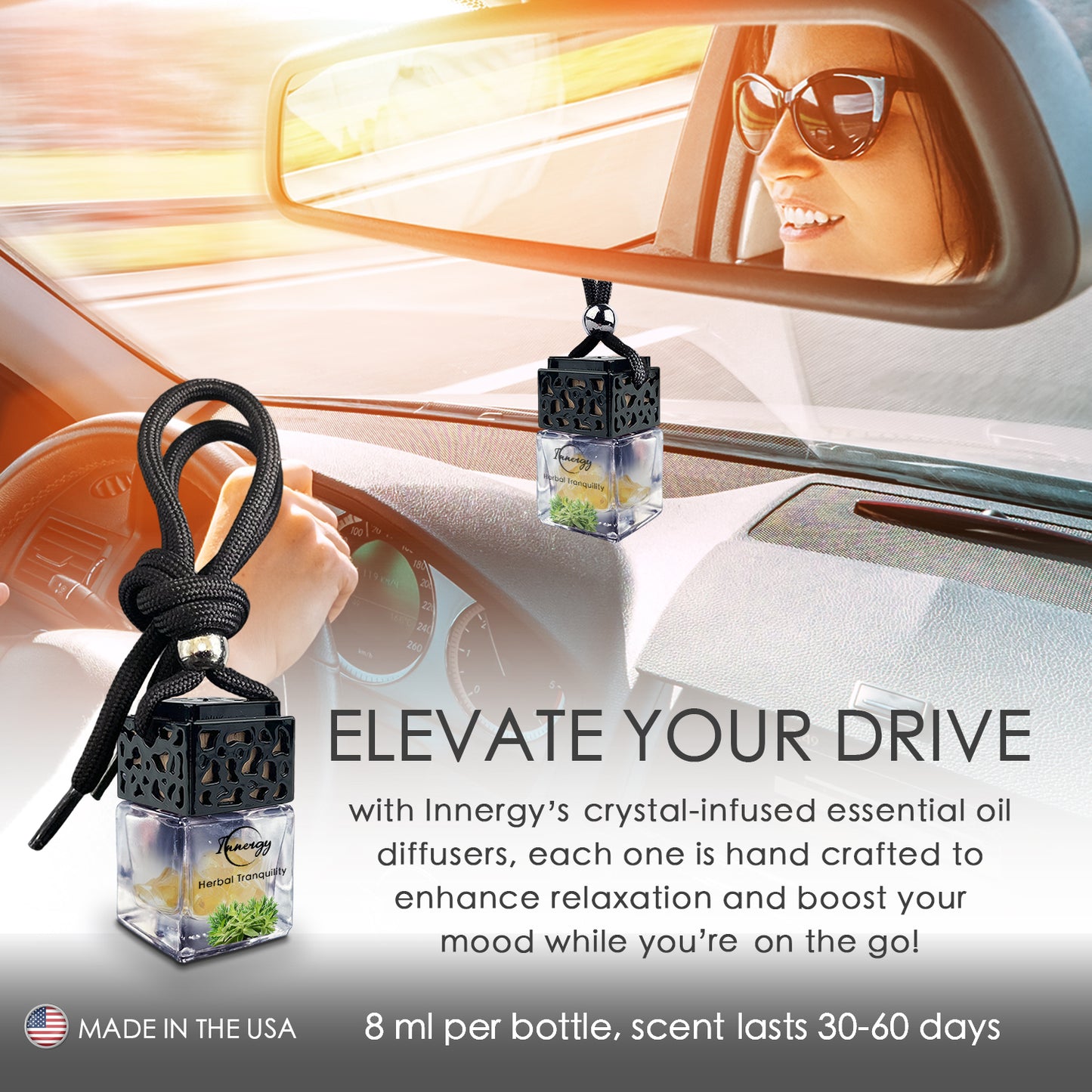 Herbal Tranquility Crystal-Enhanced Oil Diffuser, Car Air Freshener, 8ml