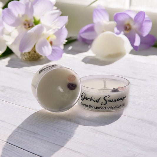 Orchid Seascape, Premium Coconut-Soy Wax Tea Light Crystal Candle, 1oz