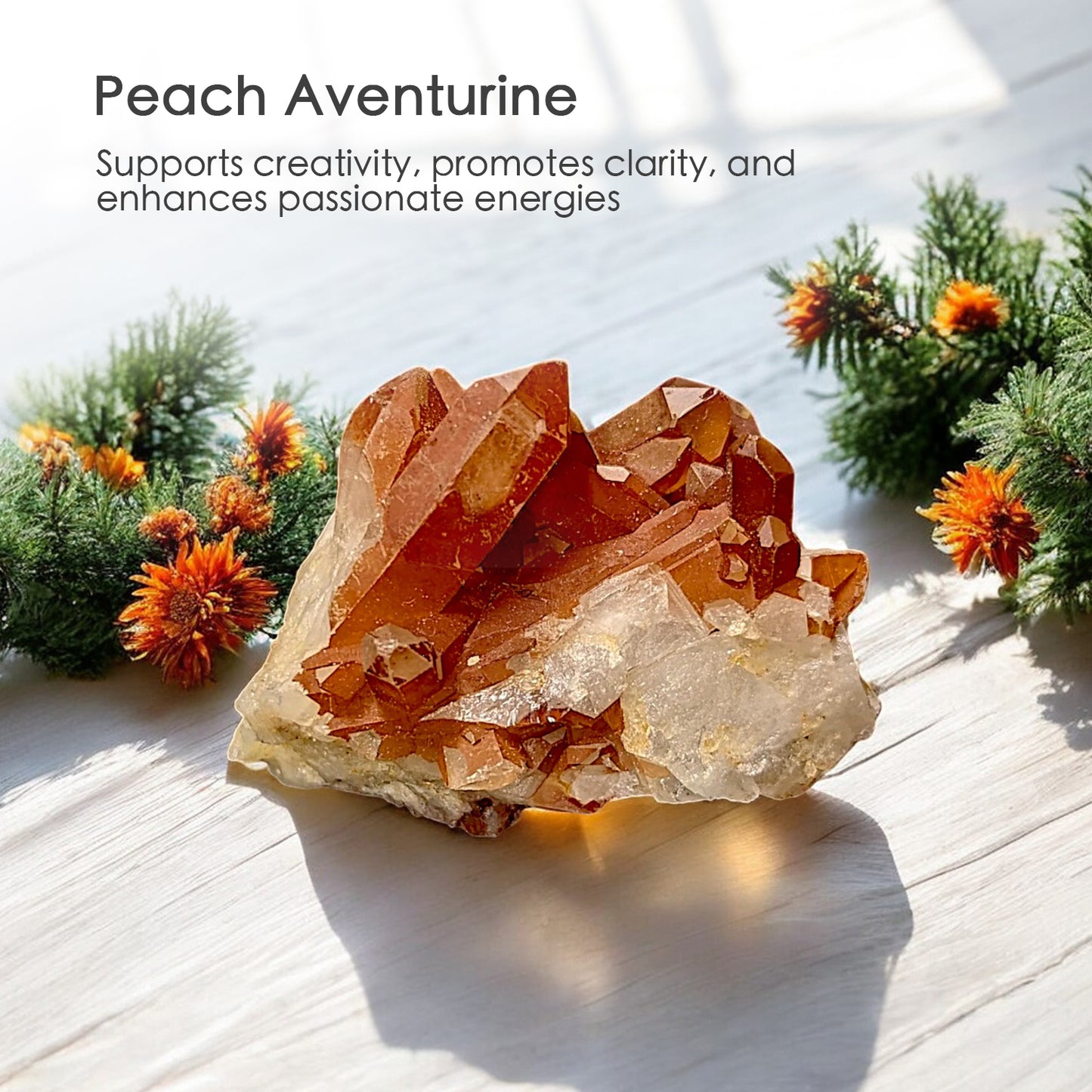 Sacral Chakra Crystal Candle with Peach Aventurine | Coconut-Soy Wax Candle, 9oz