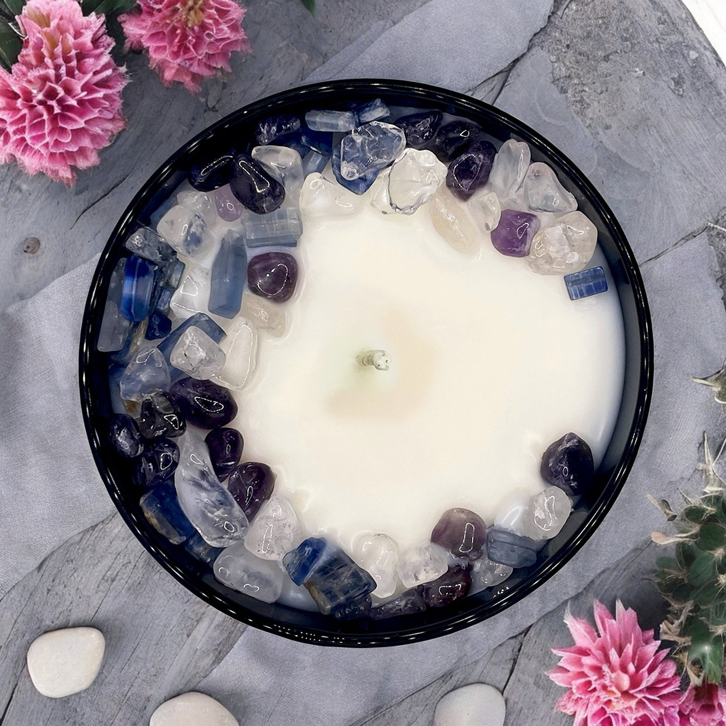 Pisces Zodiac Crystal Candle with Kyanite, Amethyst, and Crystal Quartz | Coconut-Soy Wax Candle, 9oz