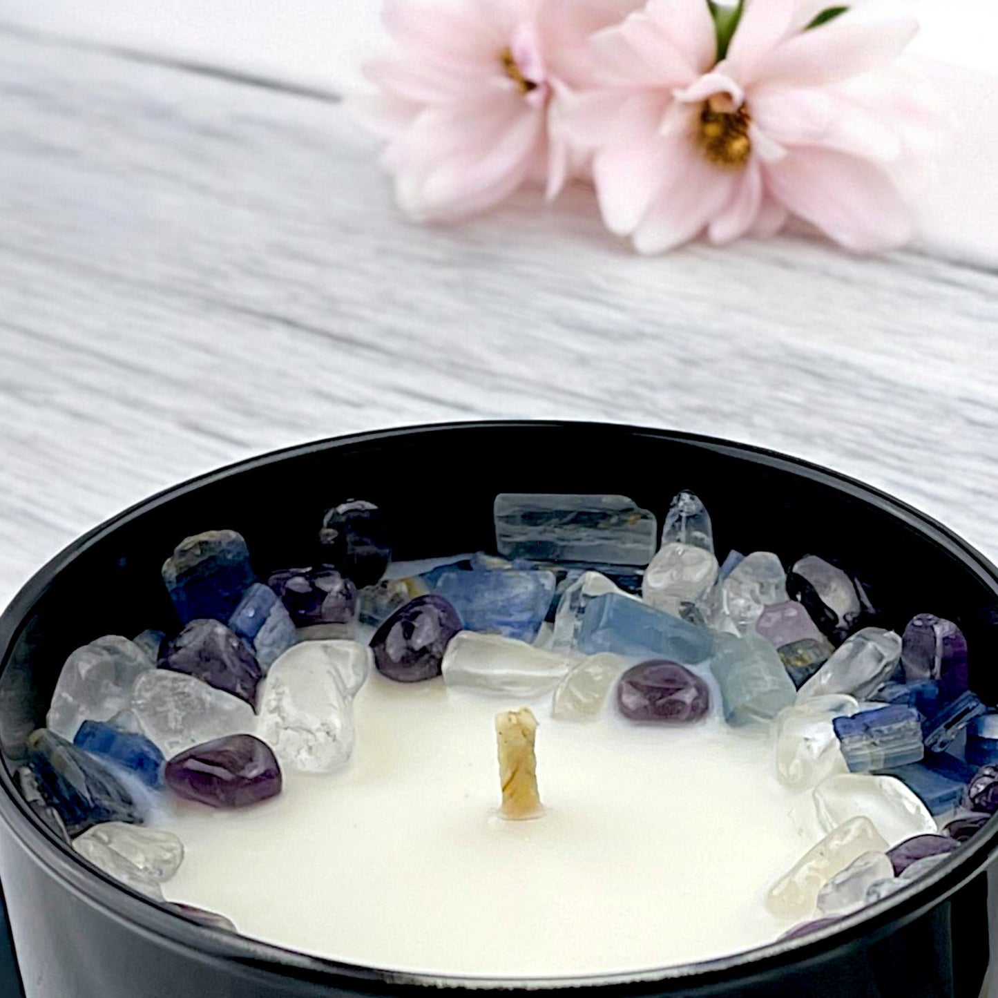 Cactus Flower and Jade Crystal Candle with Kyanite, Amethyst, and Crystal Quartz | Coconut-Soy Wax Candle, 9oz
