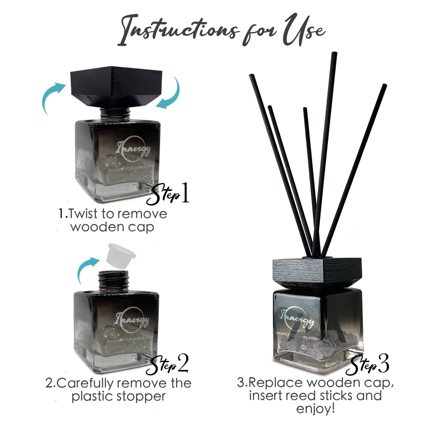 Crown Chakra Crystal-Enhanced Reed Oil Diffuser, Island Zen Scent, 100ml