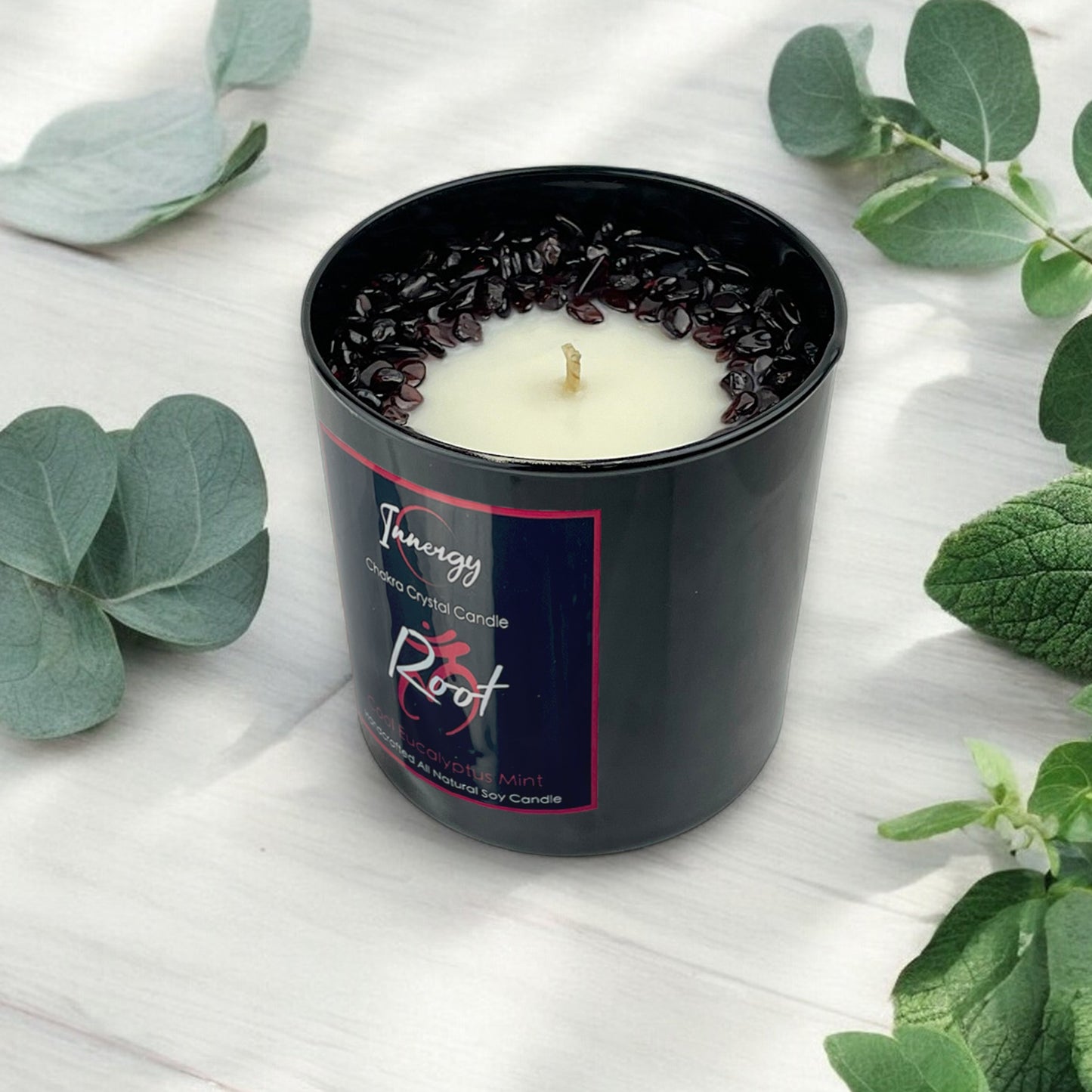 Root Chakra Crystal Candle with Garnet | Coconut-Soy Wax Candle, 9oz
