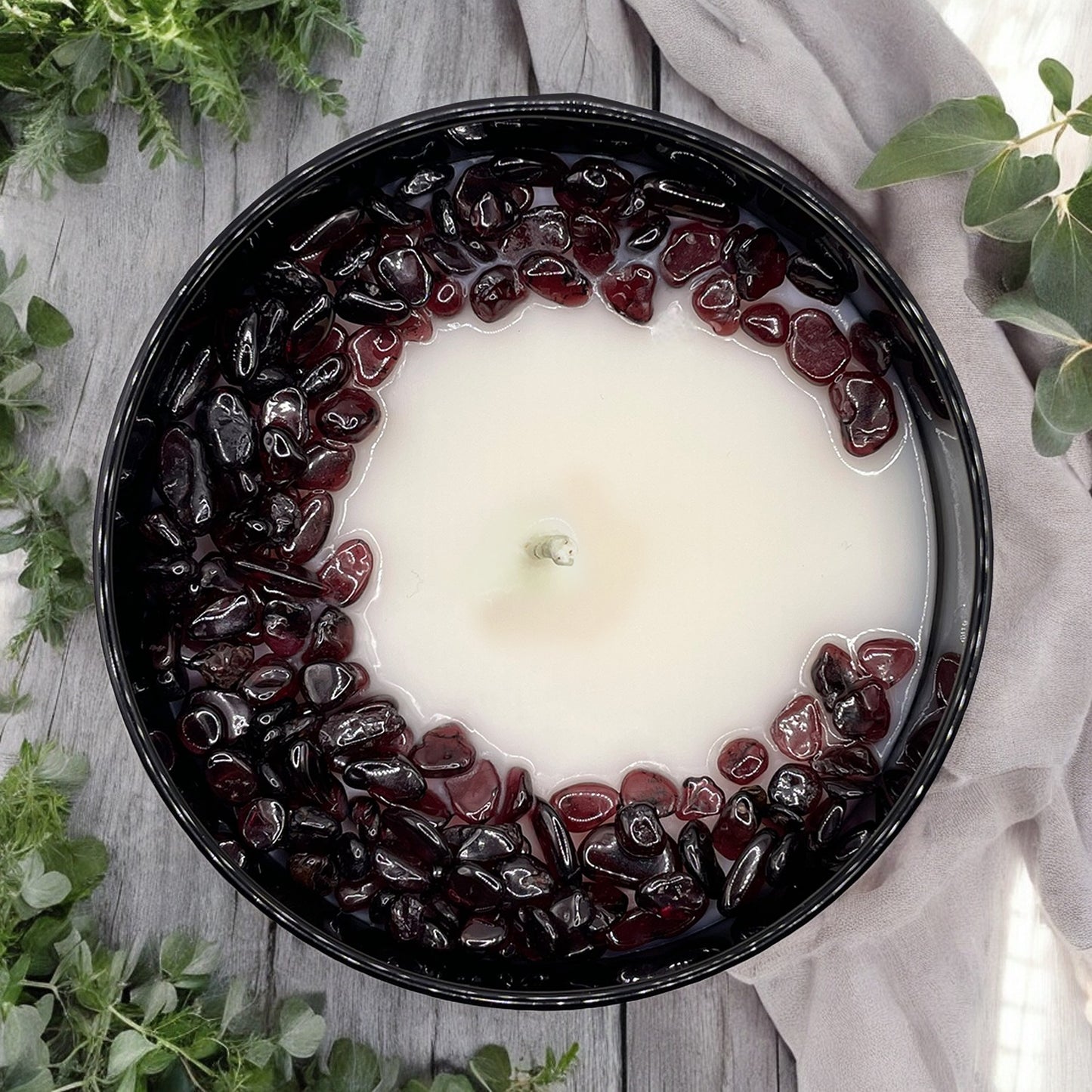 Root Chakra Crystal Candle with Garnet | Coconut-Soy Wax Candle, 9oz