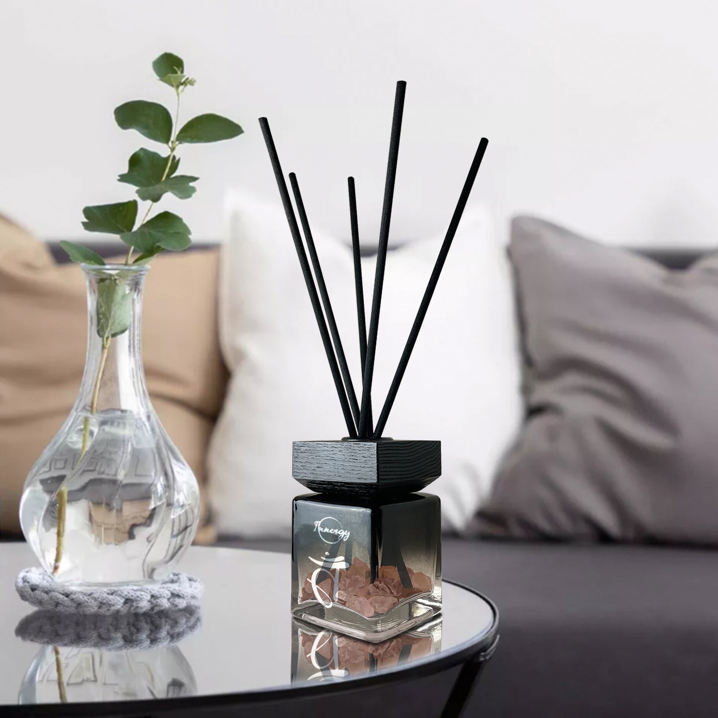 Sacral Chakra Crystal-Enhanced Reed Oil Diffuser, Juniper Zest Scent, 3oz/100ml