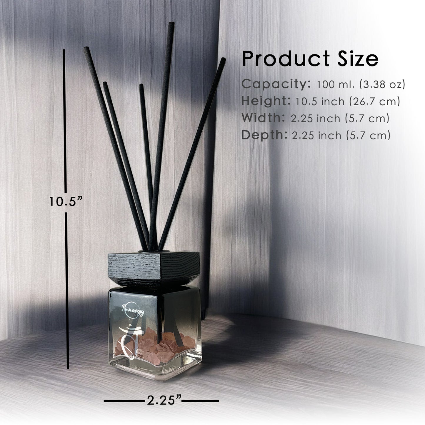 Sacral Chakra Crystal-Enhanced Reed Oil Diffuser, Juniper Zest Scent, 3oz/100ml