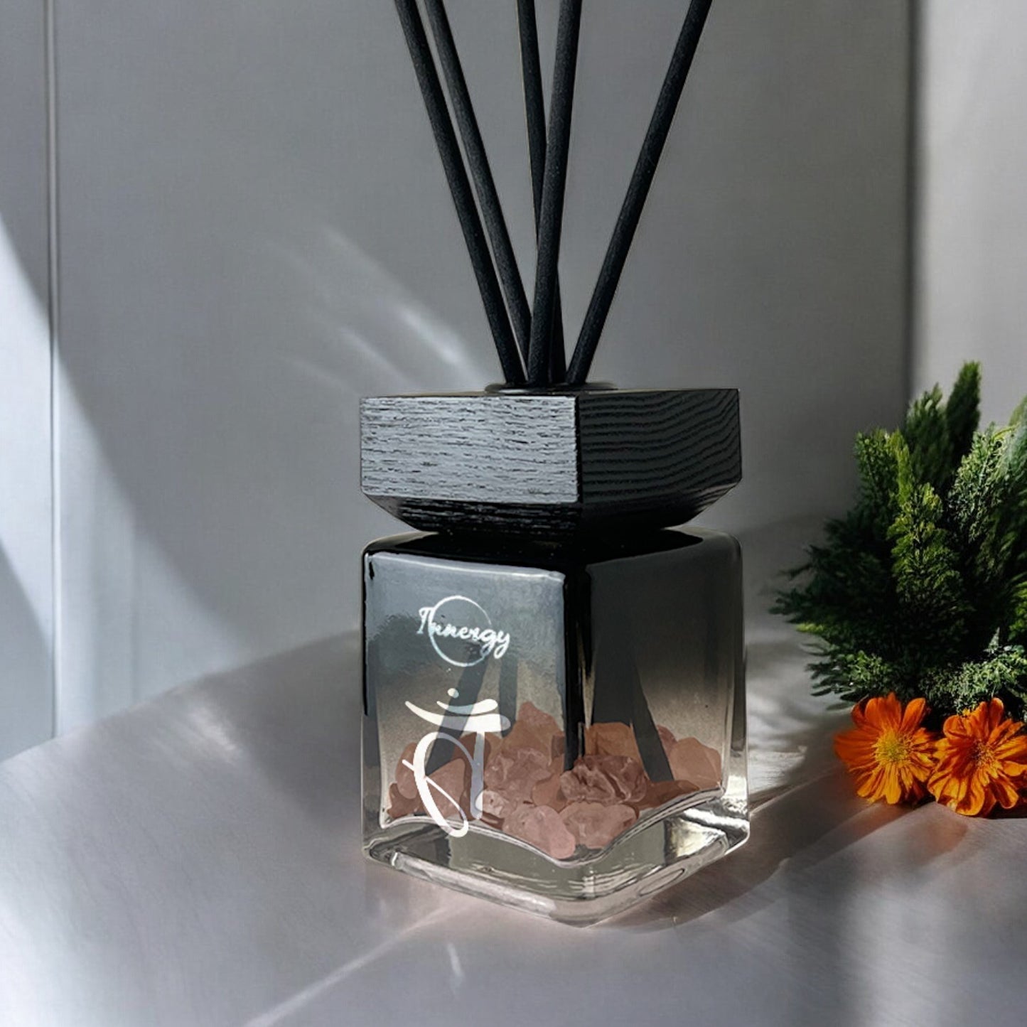 Sacral Chakra Crystal-Enhanced Reed Oil Diffuser, Juniper Zest Scent, 3oz/100ml
