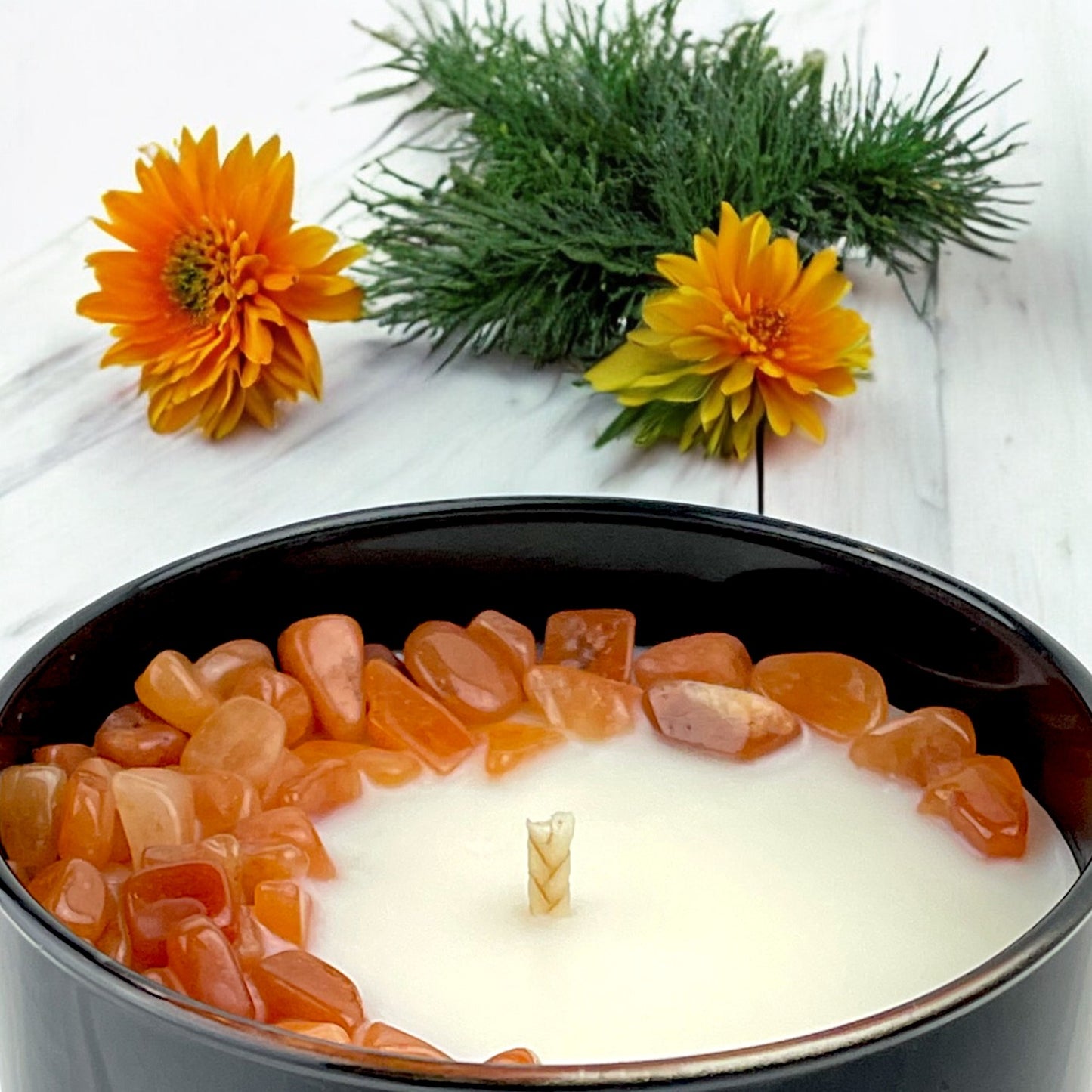 Sacral Chakra Crystal Candle with Peach Aventurine | Coconut-Soy Wax Candle, 9oz
