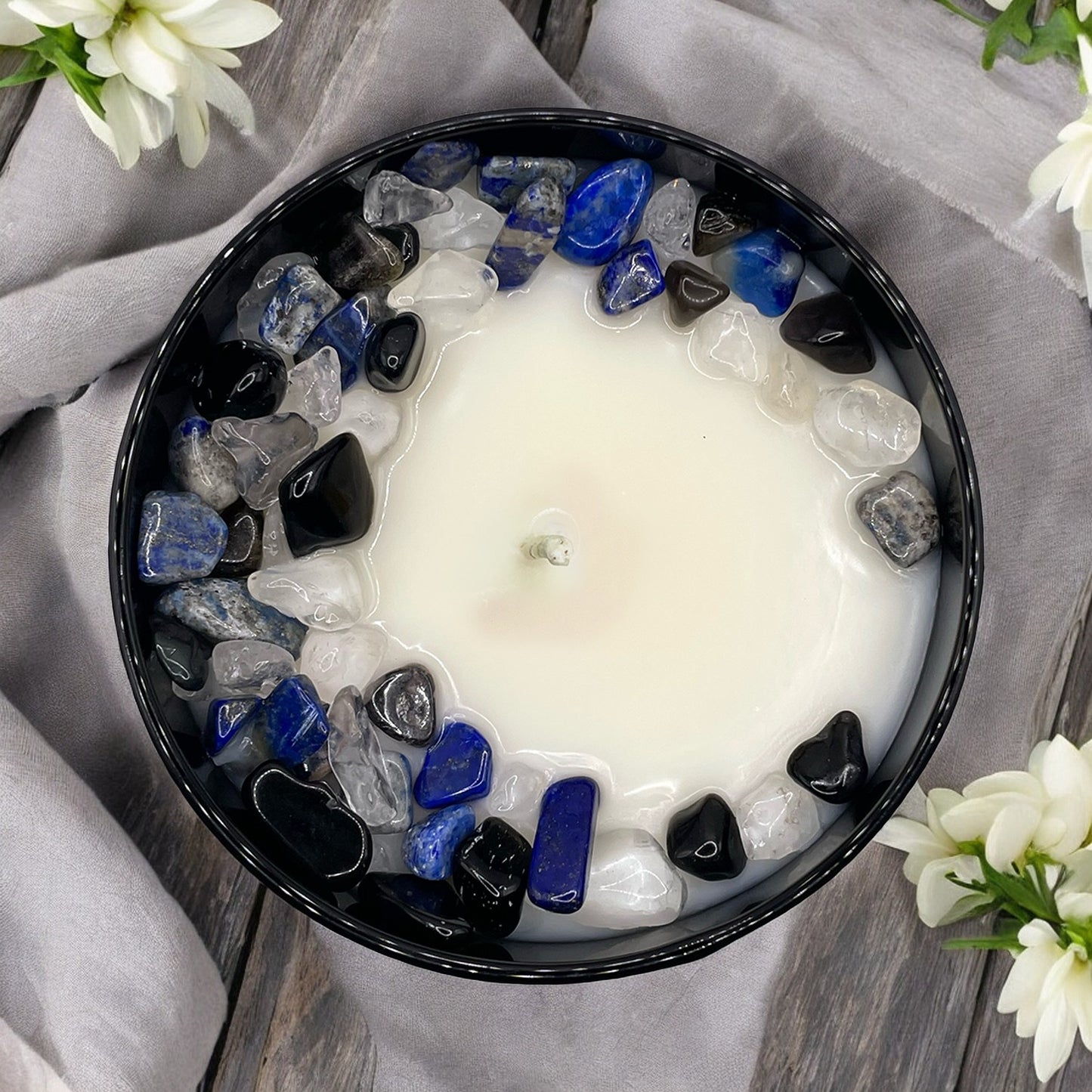 Sagittarius Zodiac Crystal Candle with Black Obsidian, Lapis Lazuli, and Crystal Quartz | Coconut-Soy Wax Candle, 9oz