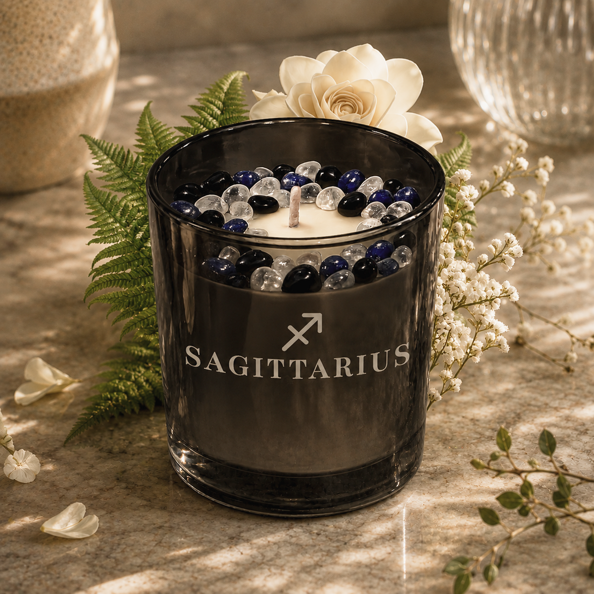 Sagittarius Zodiac Handcrafted Crystal-Infused Coconut Soy Wax Scented Candle, 10oz