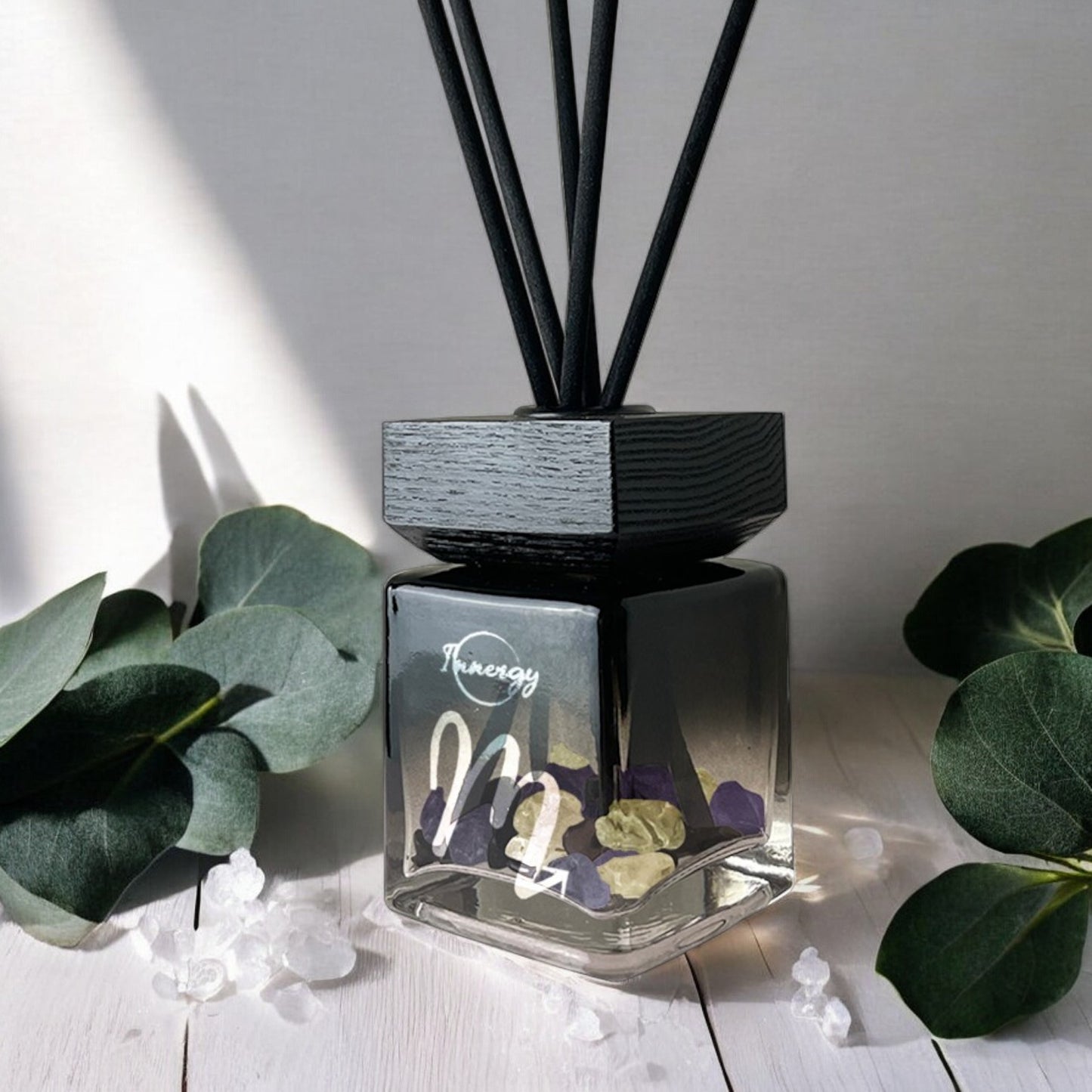 Scorpio Zodiac Crystal-Enhanced Reed Oil Diffuser, Sea Salt & Eucalyptus Scent, 100ml