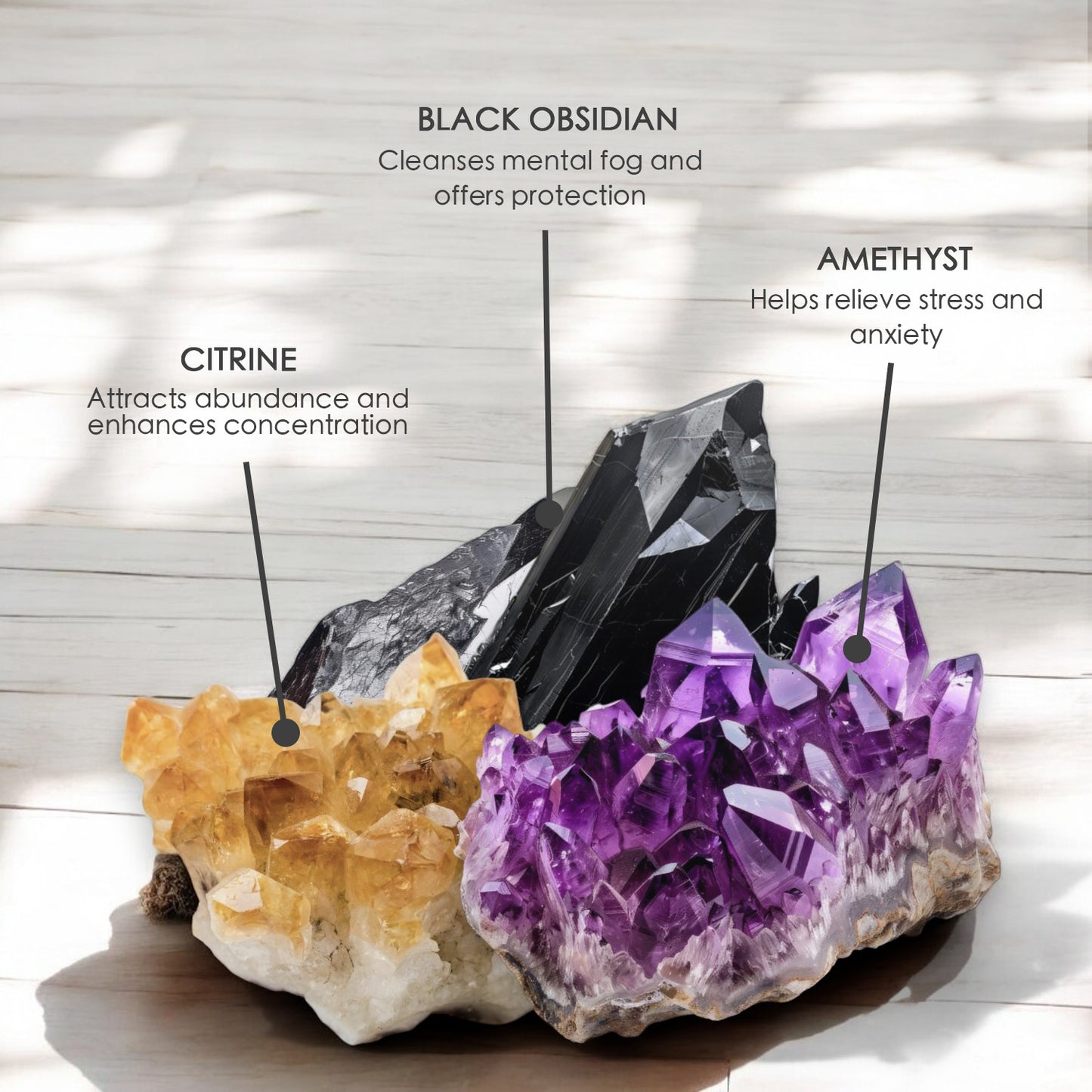 Sea Salt Eucalyptus Crystal Candle with Black Obsidian, Citrine, and Amethyst | Coconut-Soy Wax Candle, 9oz