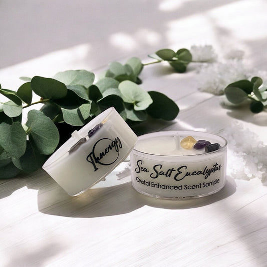Sea Salt Eucalyptus, Premium Coconut-Soy Wax Tea Light Crystal Candle, 1oz