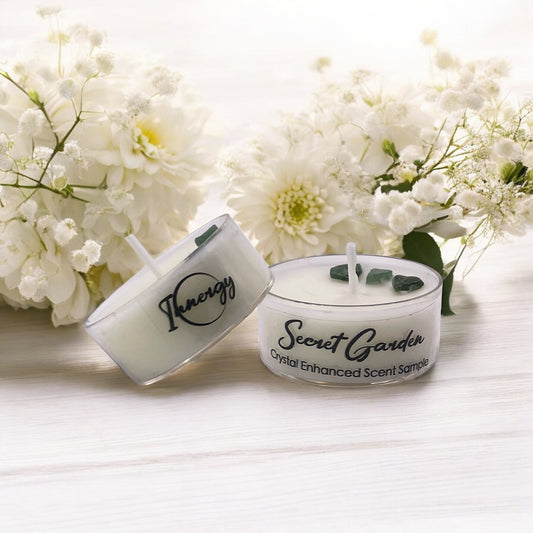 Secret Garden, Premium Coconut-Soy Wax Tea Light Crystal Candle, 1oz