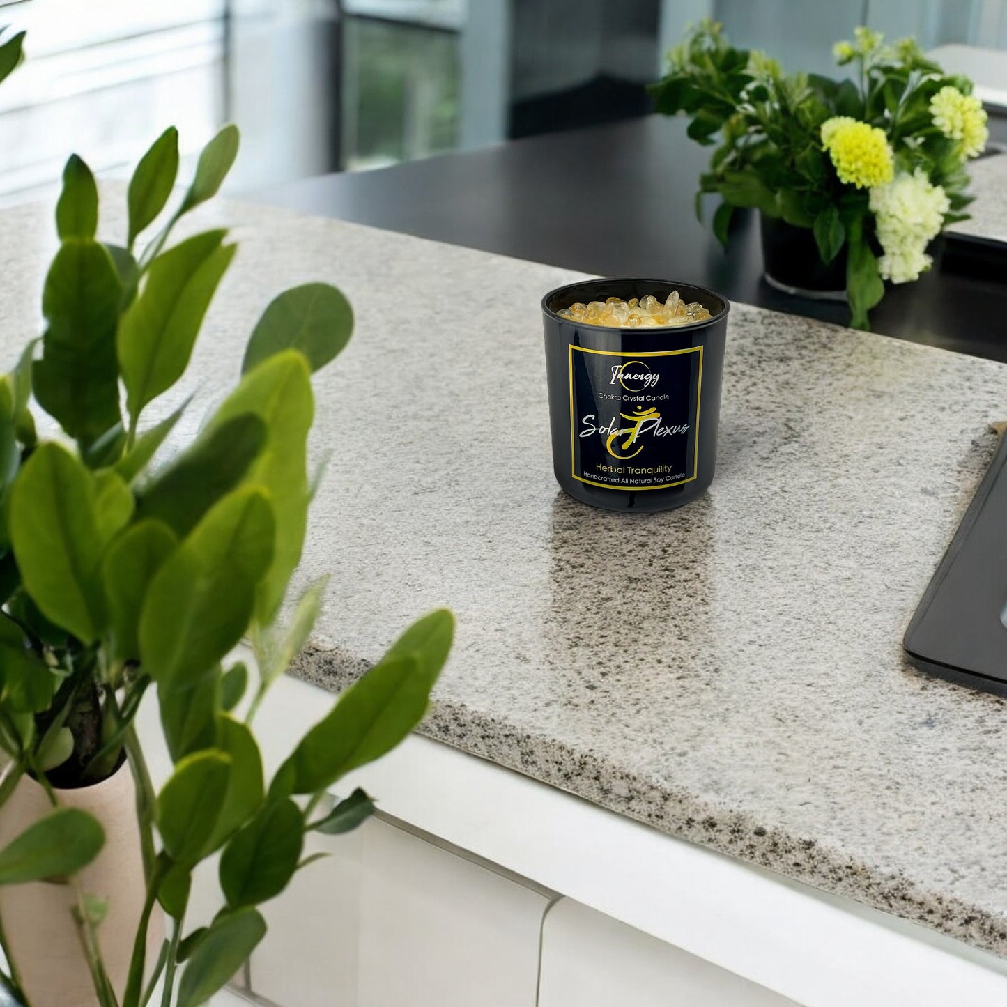 Solar Plexus Chakra Crystal Candle with Citrine | Coconut-Soy Wax Candle, 9oz