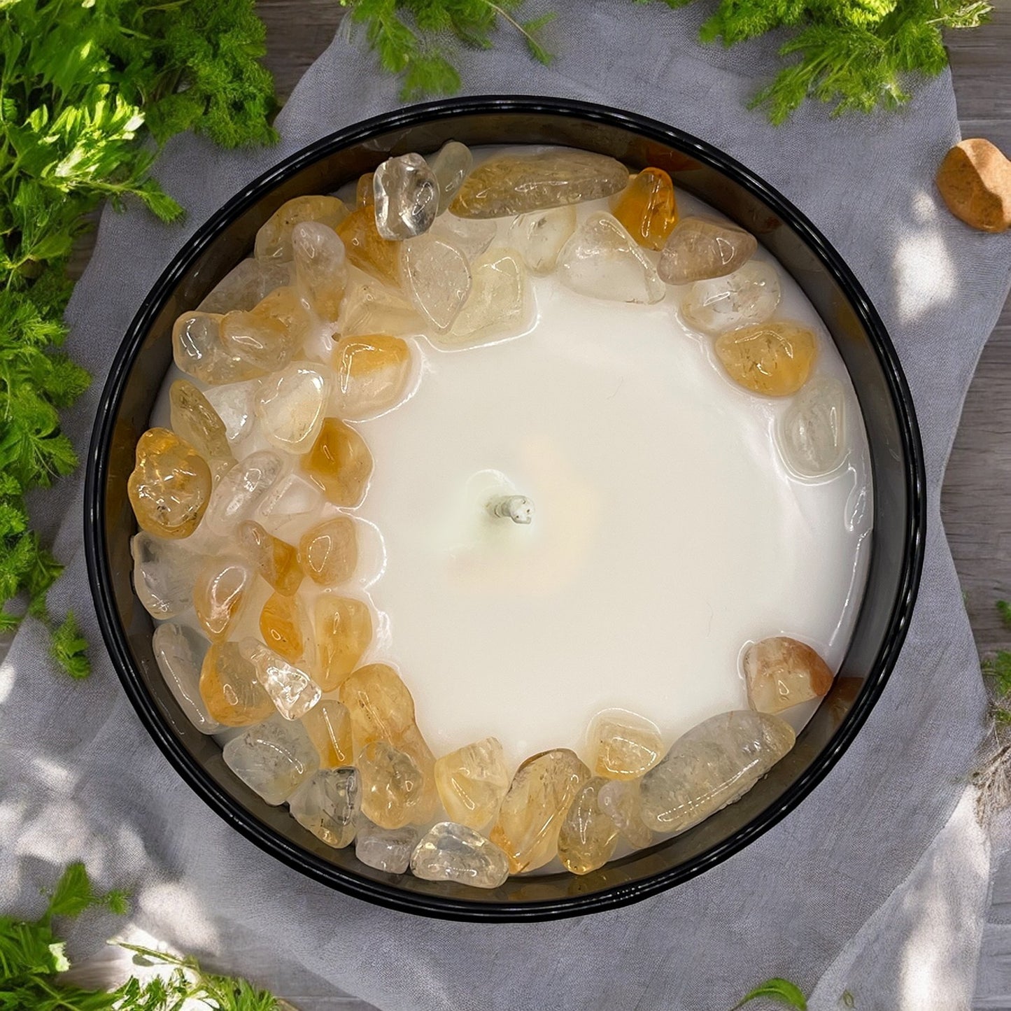 Solar Plexus Chakra Crystal Candle with Citrine | Coconut-Soy Wax Candle, 9oz