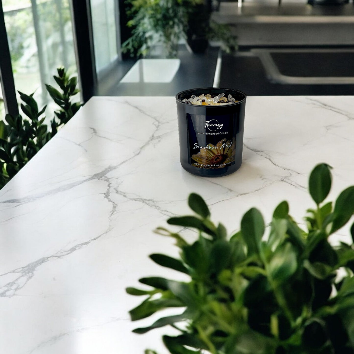 Sunshower Mist Crystal Candle with Garnet, Quartz Crystal, and Citrine | Coconut-Soy Wax Candle, 9oz