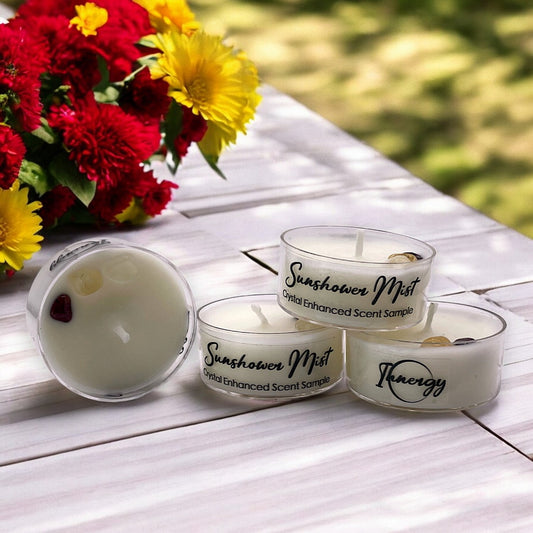 Sunshower Mist, Premium Coconut-Soy Wax Tea Light Crystal Candle, 1oz