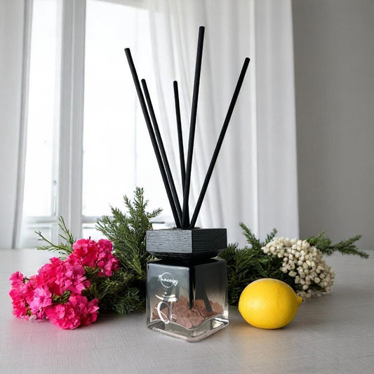 Sacral Chakra Crystal-Enhanced Reed Oil Diffuser, Juniper Zest Scent, 3oz/100ml