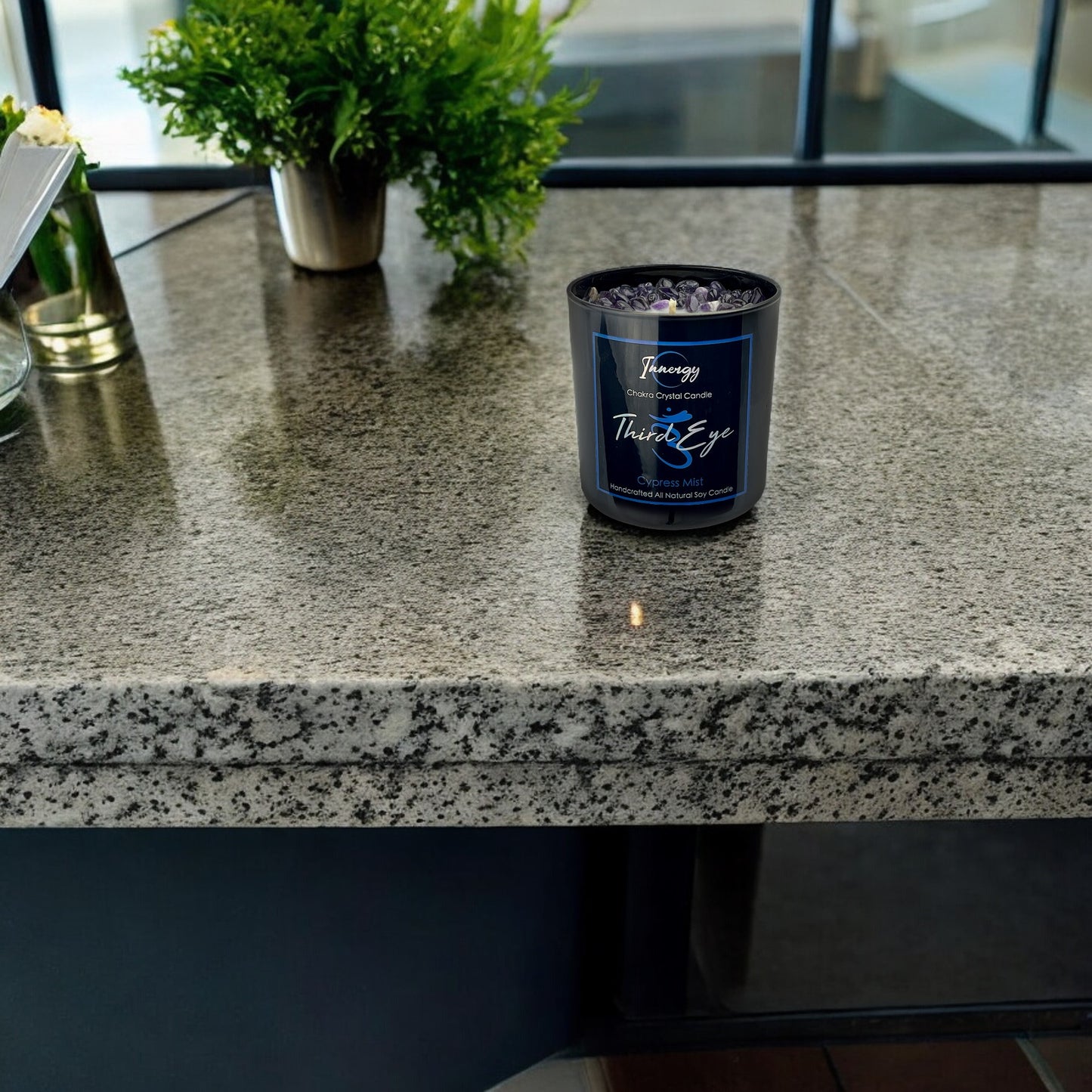 Third-Eye Chakra Crystal Candle with Kyanite | Coconut-Soy Wax Candle, 9oz