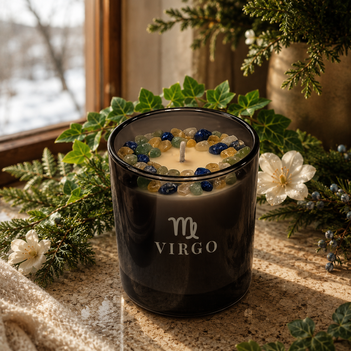 Virgo Zodiac Crystal Candle, 10oz