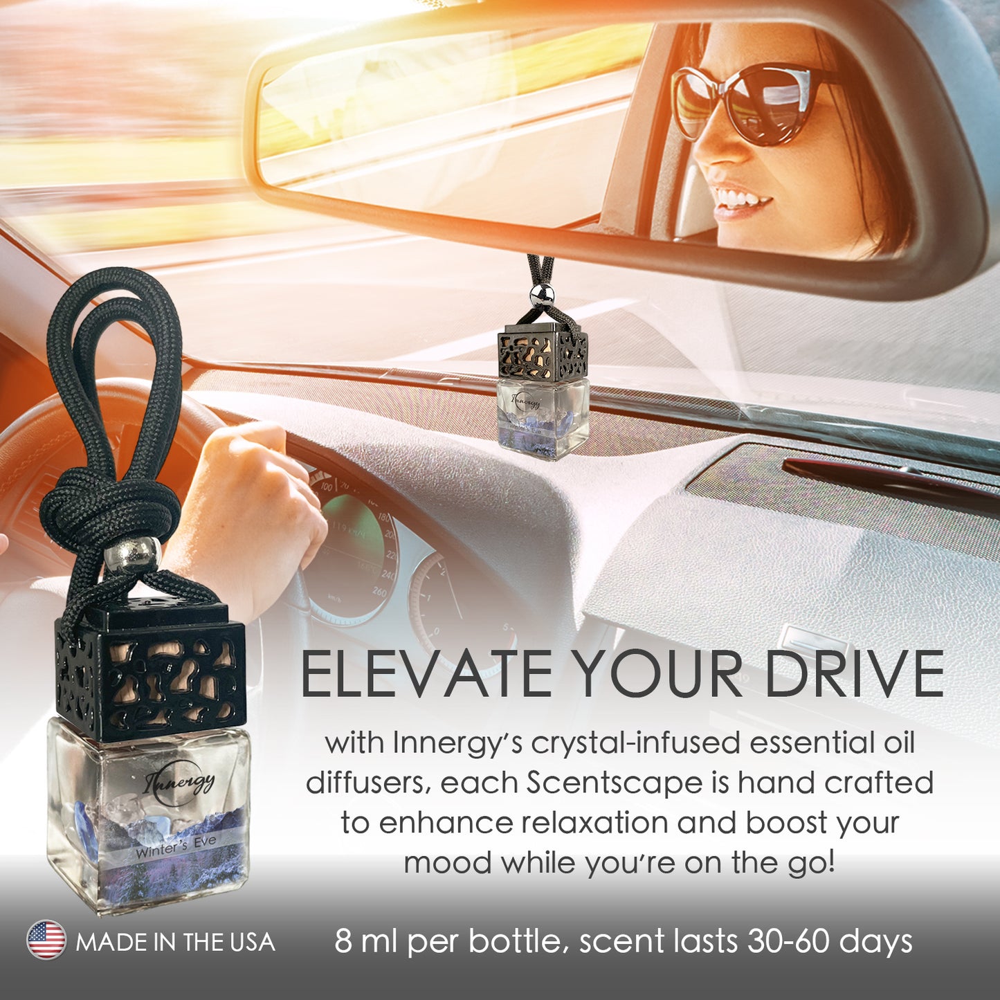 Limited Edition: Winters Eve Crystal-Enhanced Oil Diffuser, Car Air Freshener, 8ml