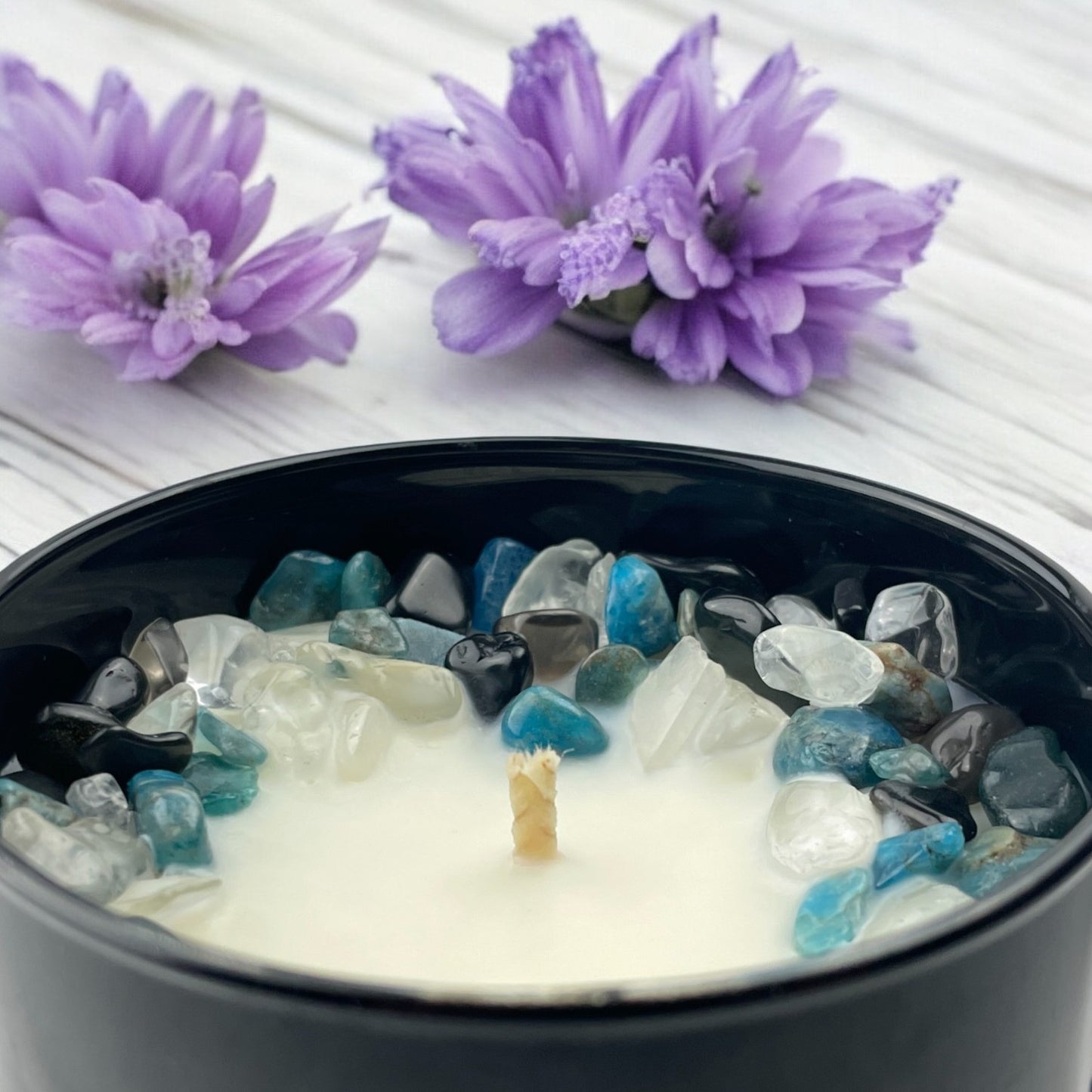 Blackberry Saffron Crystal Candle with Obsidian, Blue Apatite, and Crystal Quartz | Coconut-Soy Wax Candle, 9oz